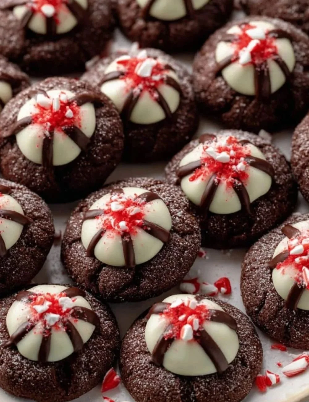 Plate of delicious Chocolate Peppermint Blossoms with festive decorations.