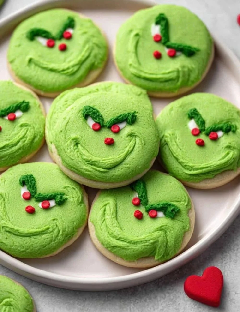 Christmas Grinch sugar cookies decorated for the holiday season