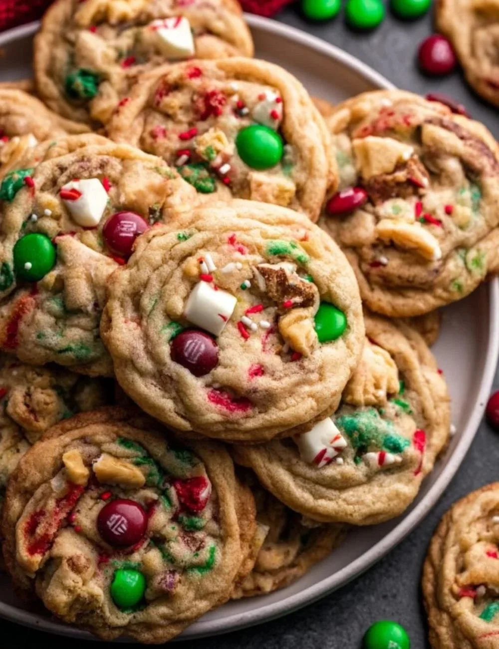 Assorted Christmas Kitchen Sink Cookies decorated for the holiday season.