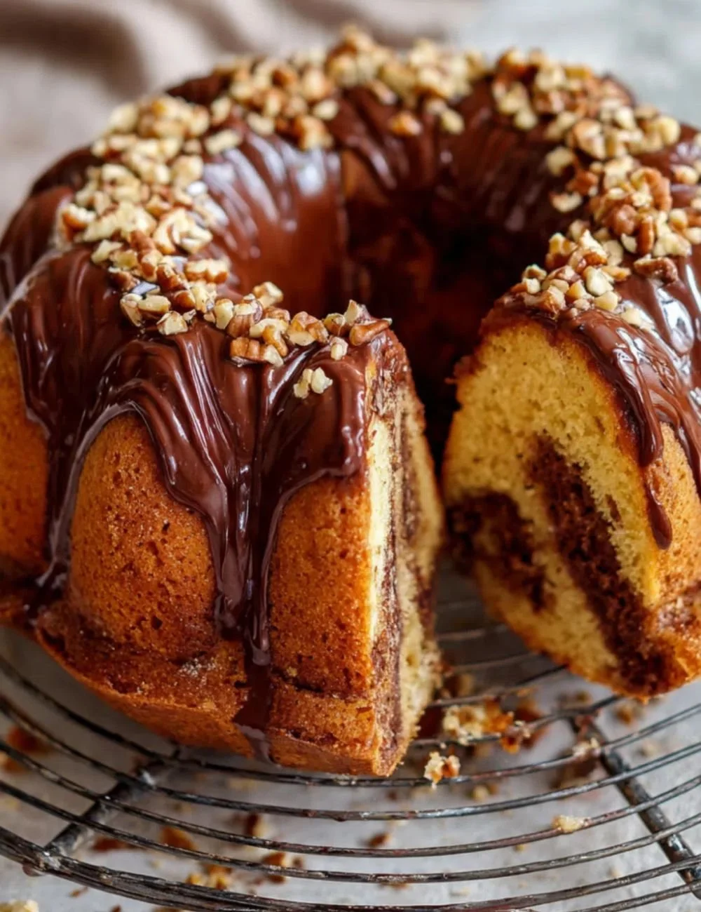 Delicious Coffee Chocolate Marble Cake with rich swirls of chocolate and coffee.