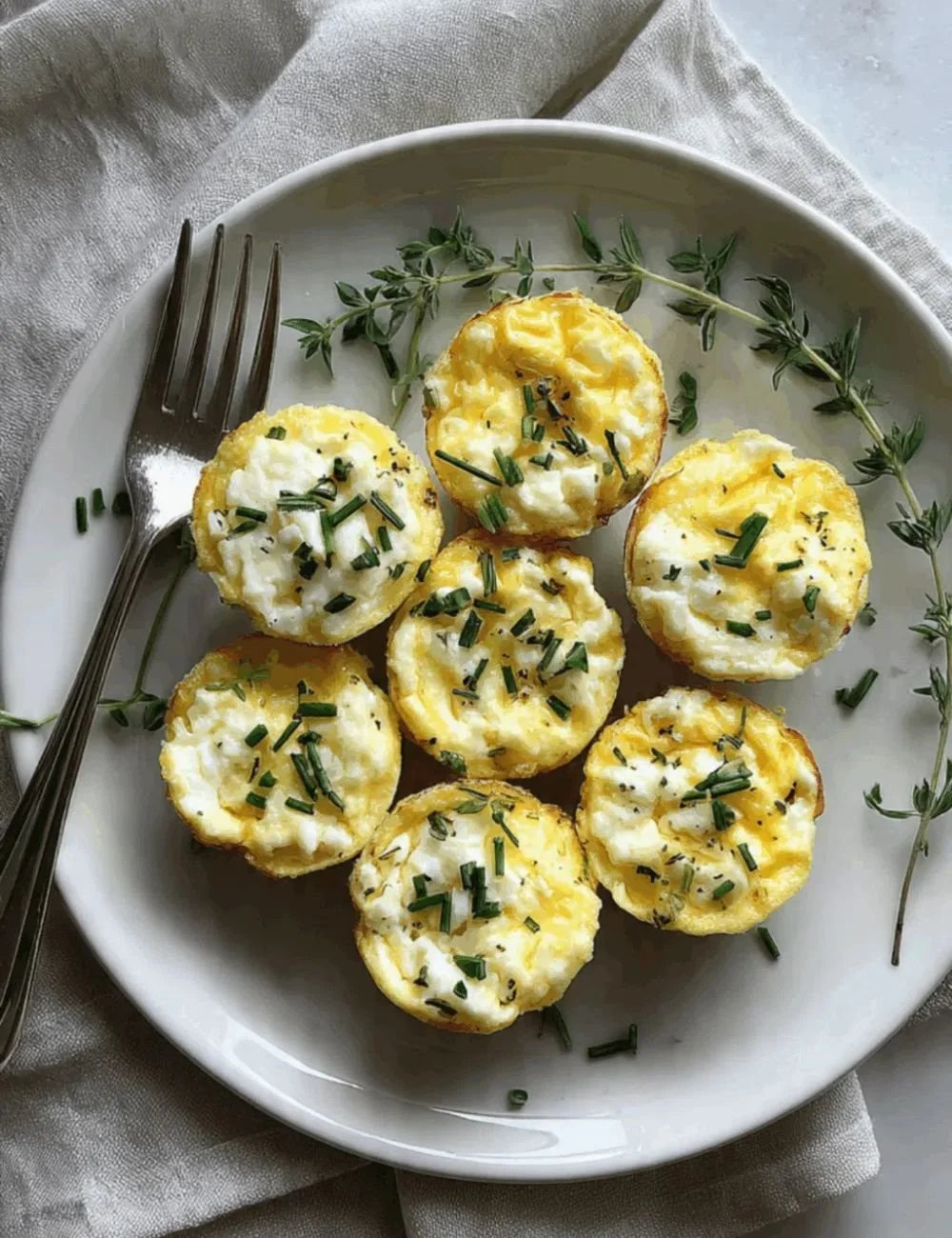 Delicious cottage cheese egg bites served on a plate with herbs