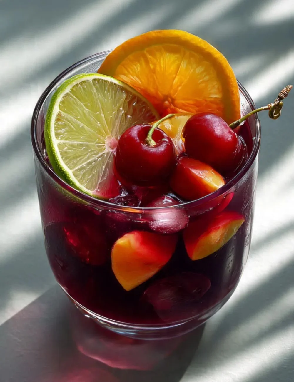 Cozy Christmas fruit tea served in a festive mug with spices and dried fruits