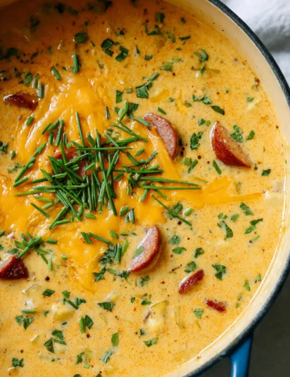 Bowl of creamy Cajun Potato Soup garnished with herbs