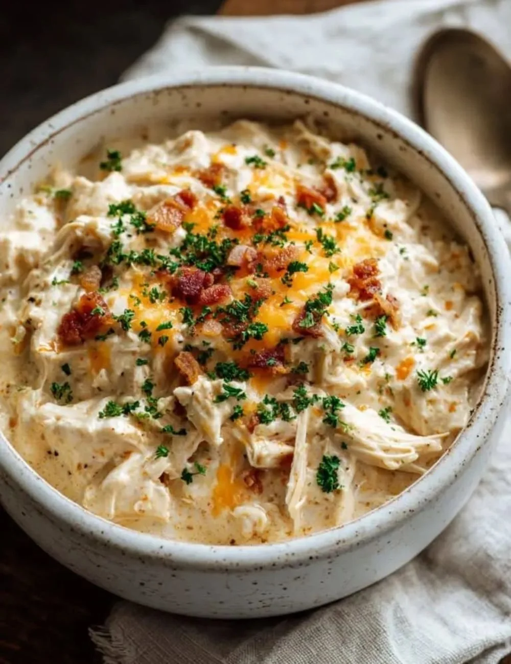 Delicious creamy Crockpot Crack Chicken recipe served in a bowl
