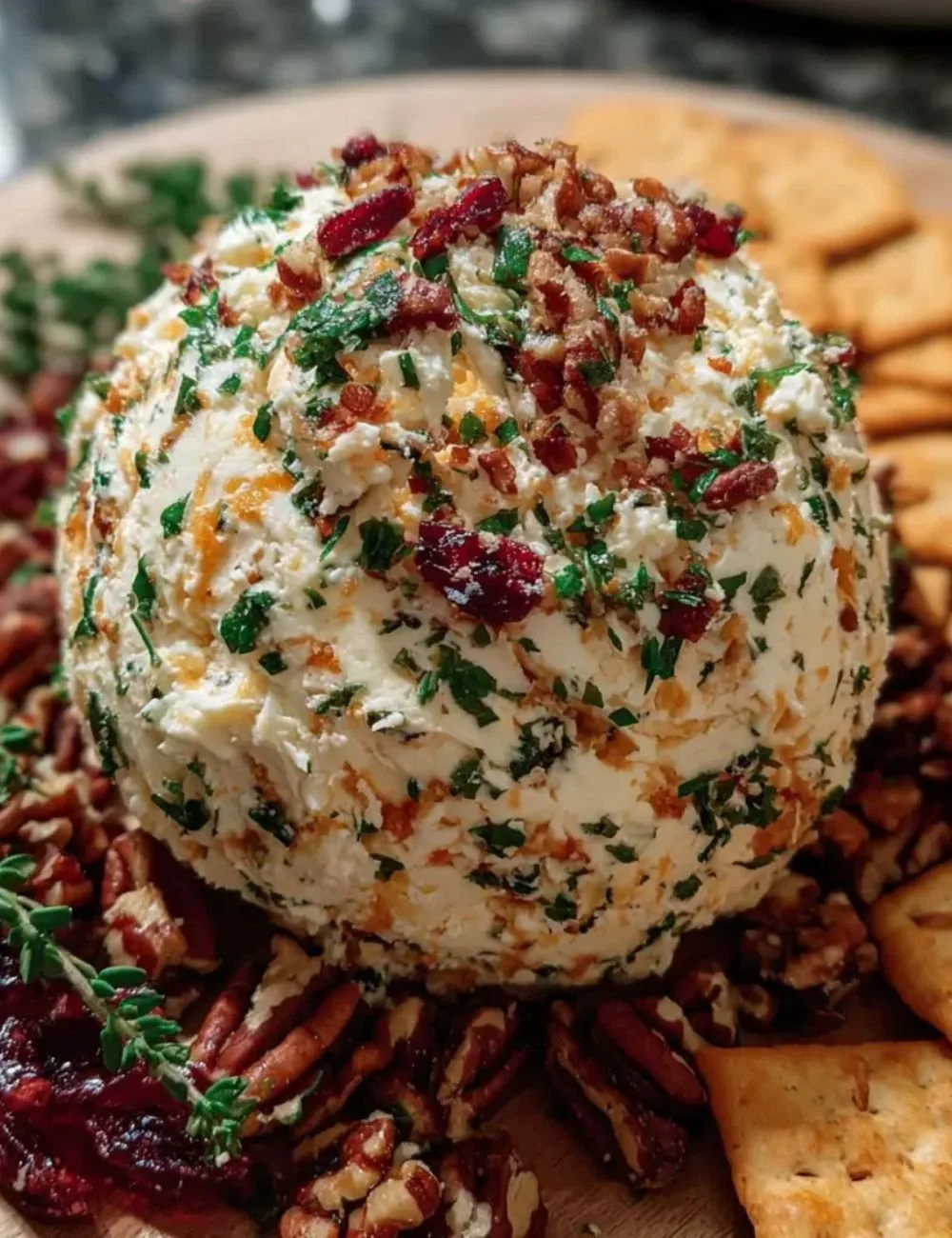 Delicious easy cheese ball party snack ready to serve