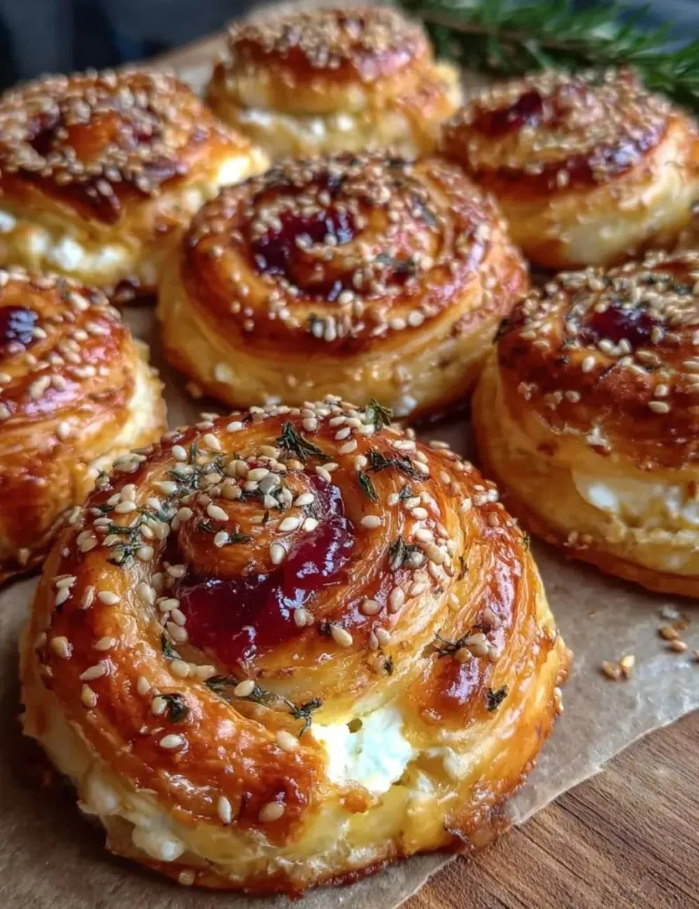 Feta Cranberry Swirls Pastry with a flaky crust and vibrant filling
