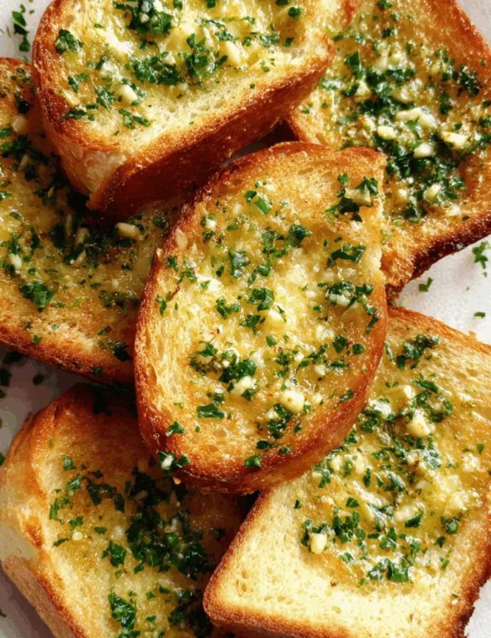 Delicious Garlic Butter Toast served on a wooden platter with herbs and spices.
