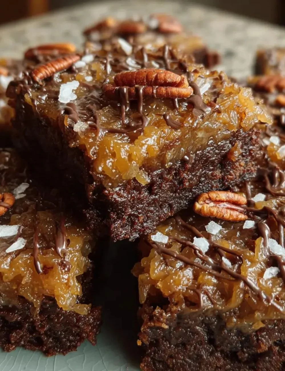 Delicious German chocolate pecan brownies with a rich, fudgy texture
