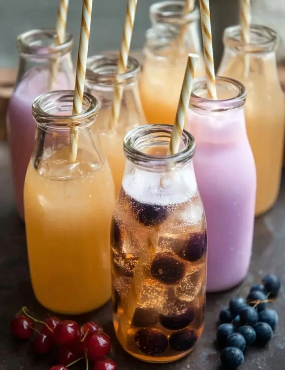 A refreshing glass of Homemade Real Fruit Irish Cream Soda with fresh fruits on the side.