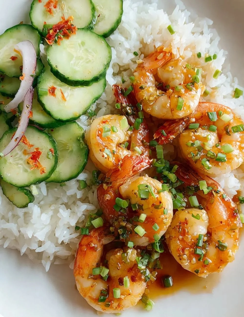 Delicious Honey Garlic Shrimp dish served with vegetables and rice