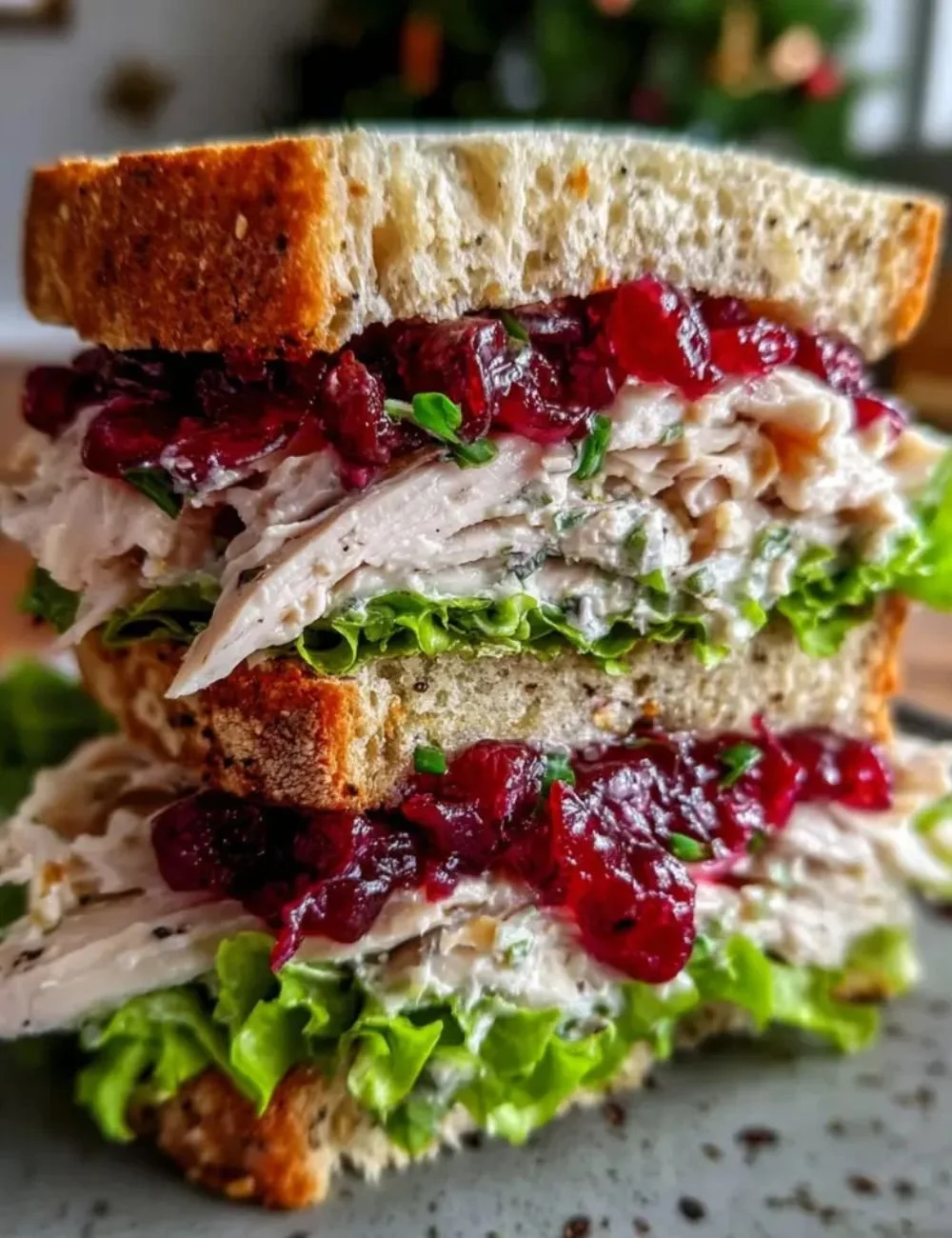 Delicious leftover turkey cranberry sandwich made with fresh ingredients