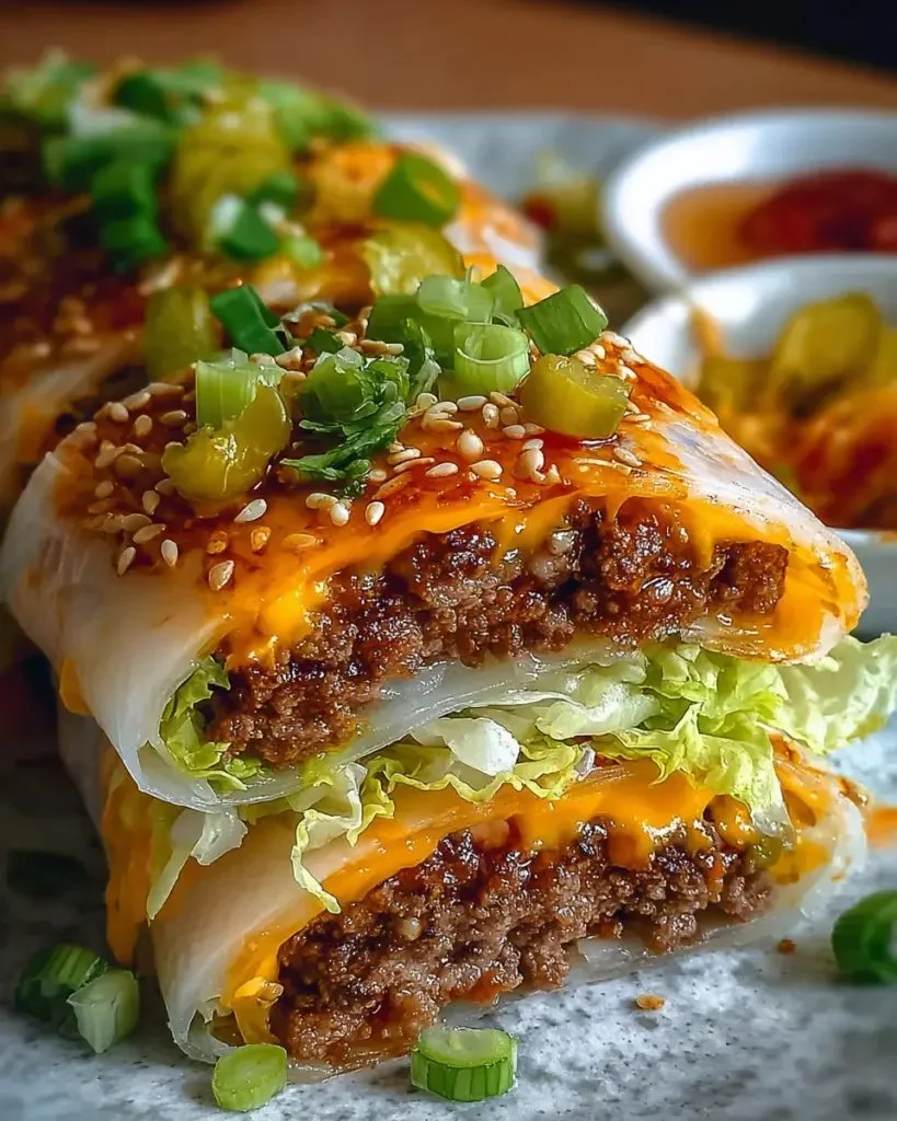 Delicious low carb Baked Big Mac on a plate, garnished with lettuce and sauce