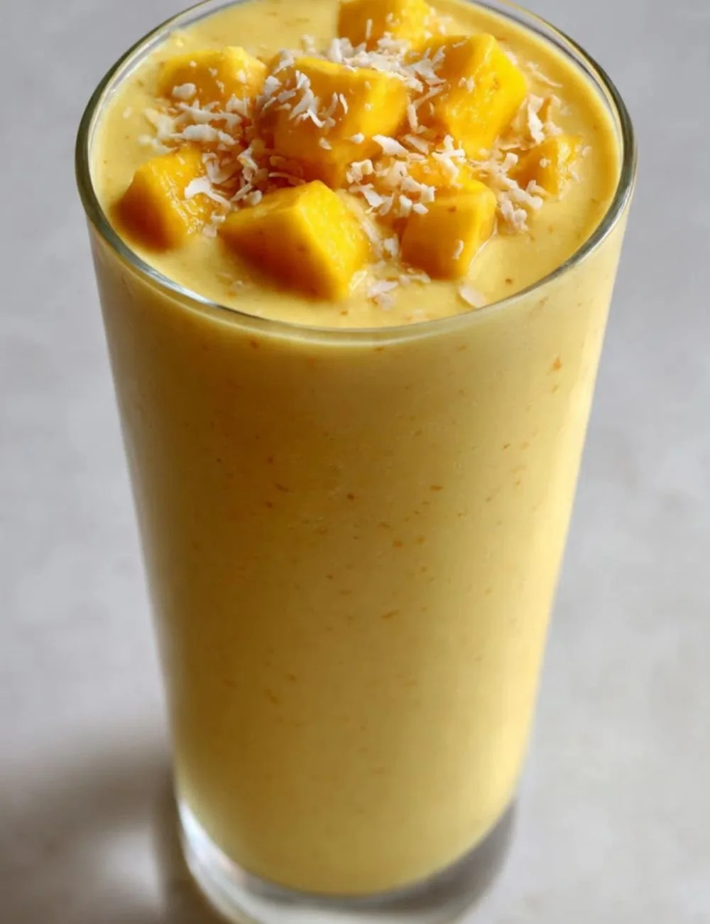 Mango Pineapple Tropical Smoothie in a glass with fresh fruit