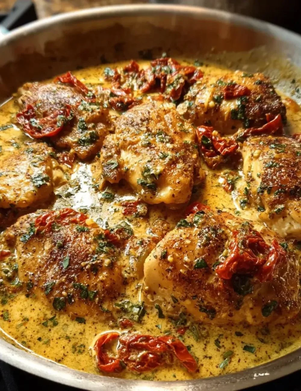 Delicious Marry Me Chicken served with herbs and creamy sauce