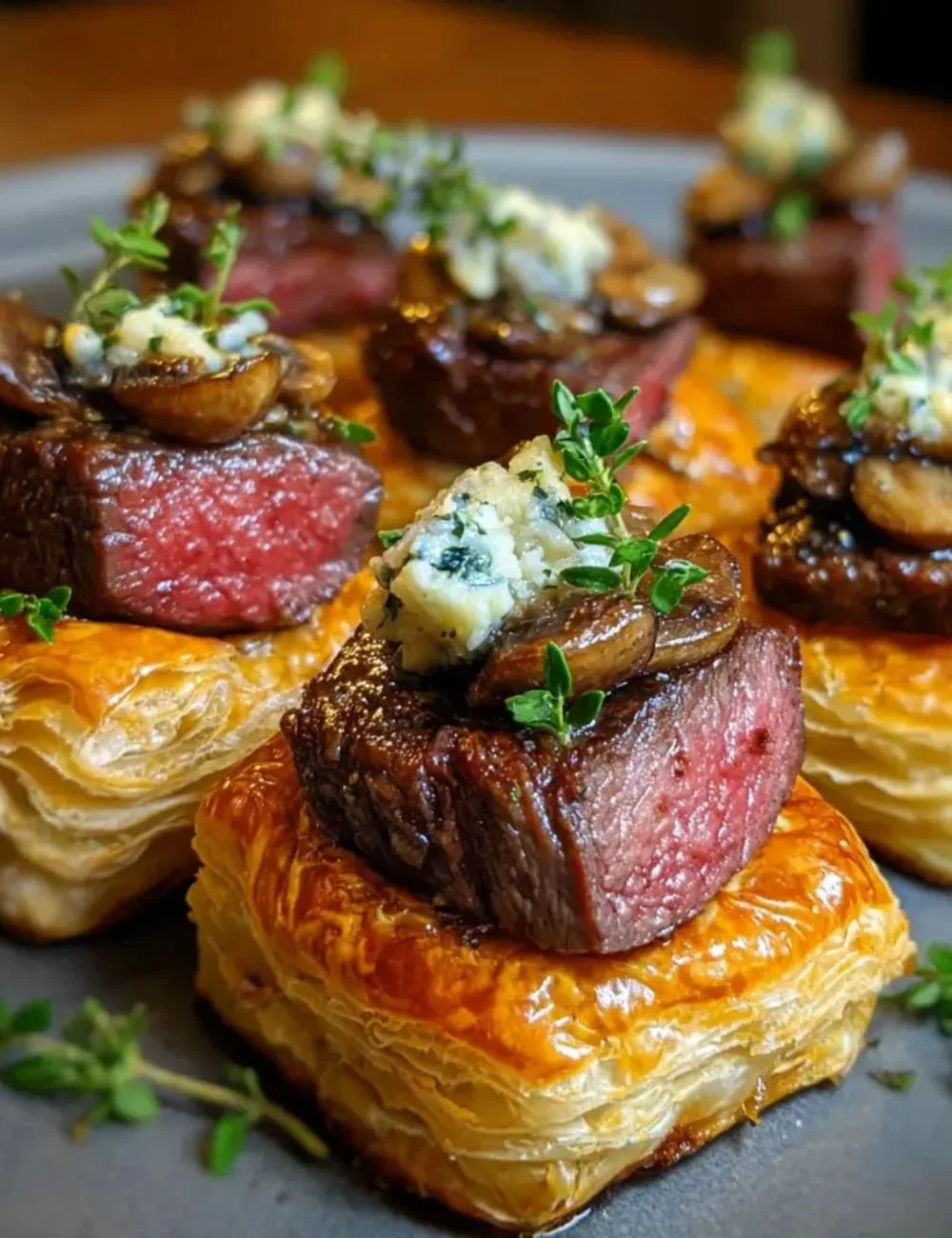 Mini Beef Wellington Bites served on a platter, perfect for appetizers.