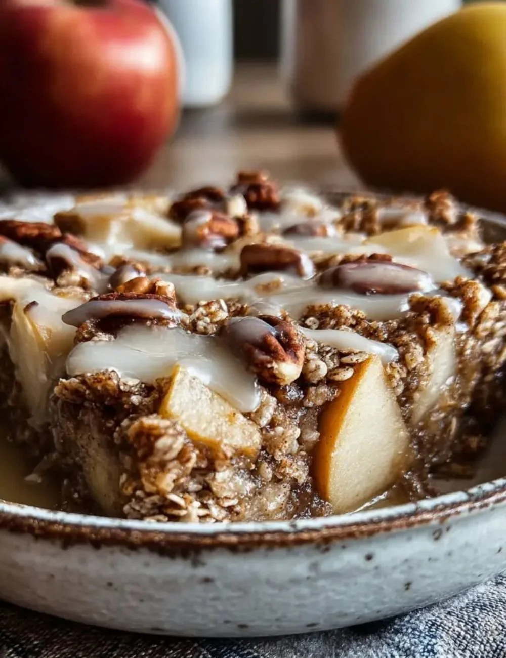 Baked Oatmeal Apple Breakfast with cinnamon and nuts