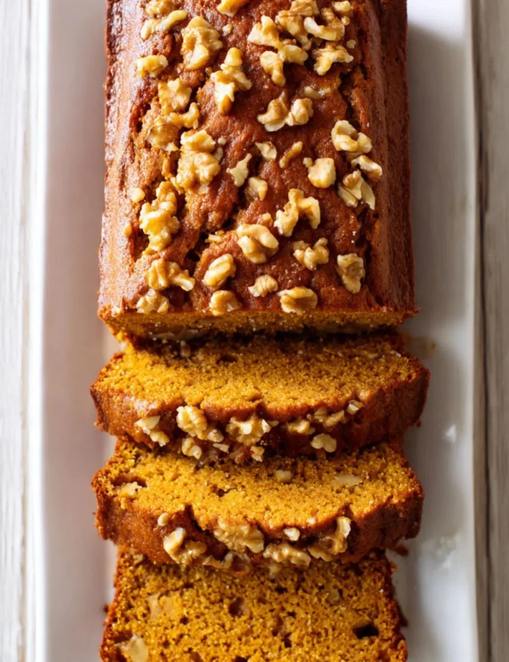 Homemade pumpkin bread freshly baked with spices and herbs.