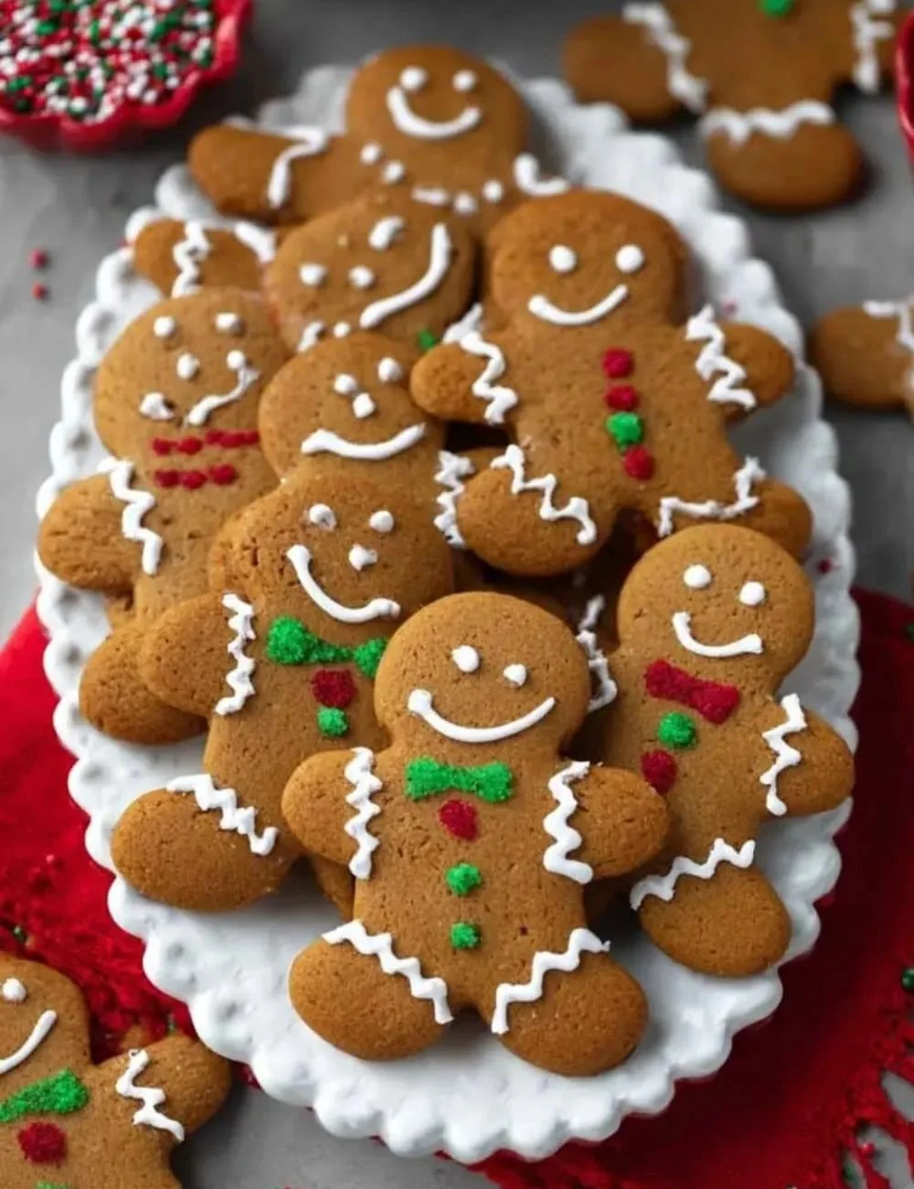 Soft and chewy gingerbread men cookies decorated for the holidays
