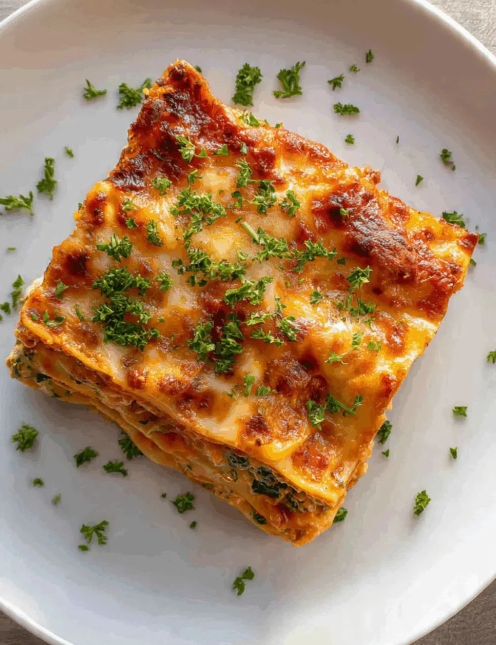 Delicious spinach lasagna with layers of cheese and fresh spinach