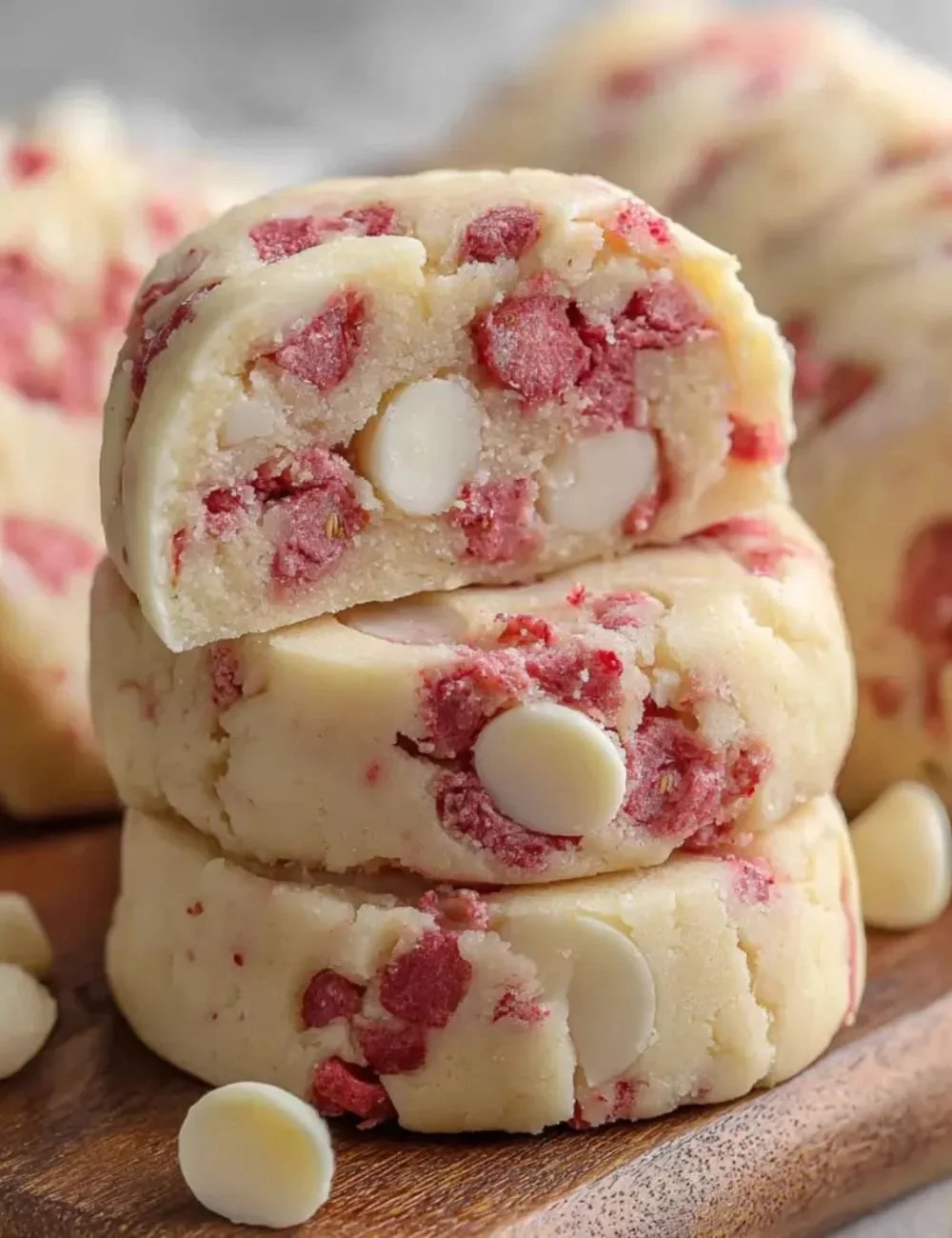 Slice of Strawberry White Chocolate Shortbread on a plate