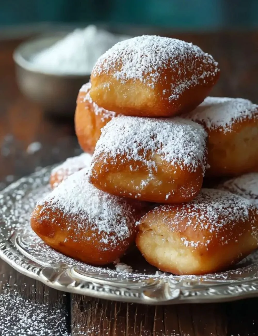 Delicious Vanilla French Beignets, light and fluffy dessert coated in powdered sugar.