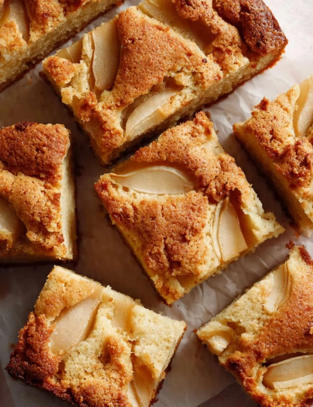 Delicious wholemeal pear slice served on a rustic plate