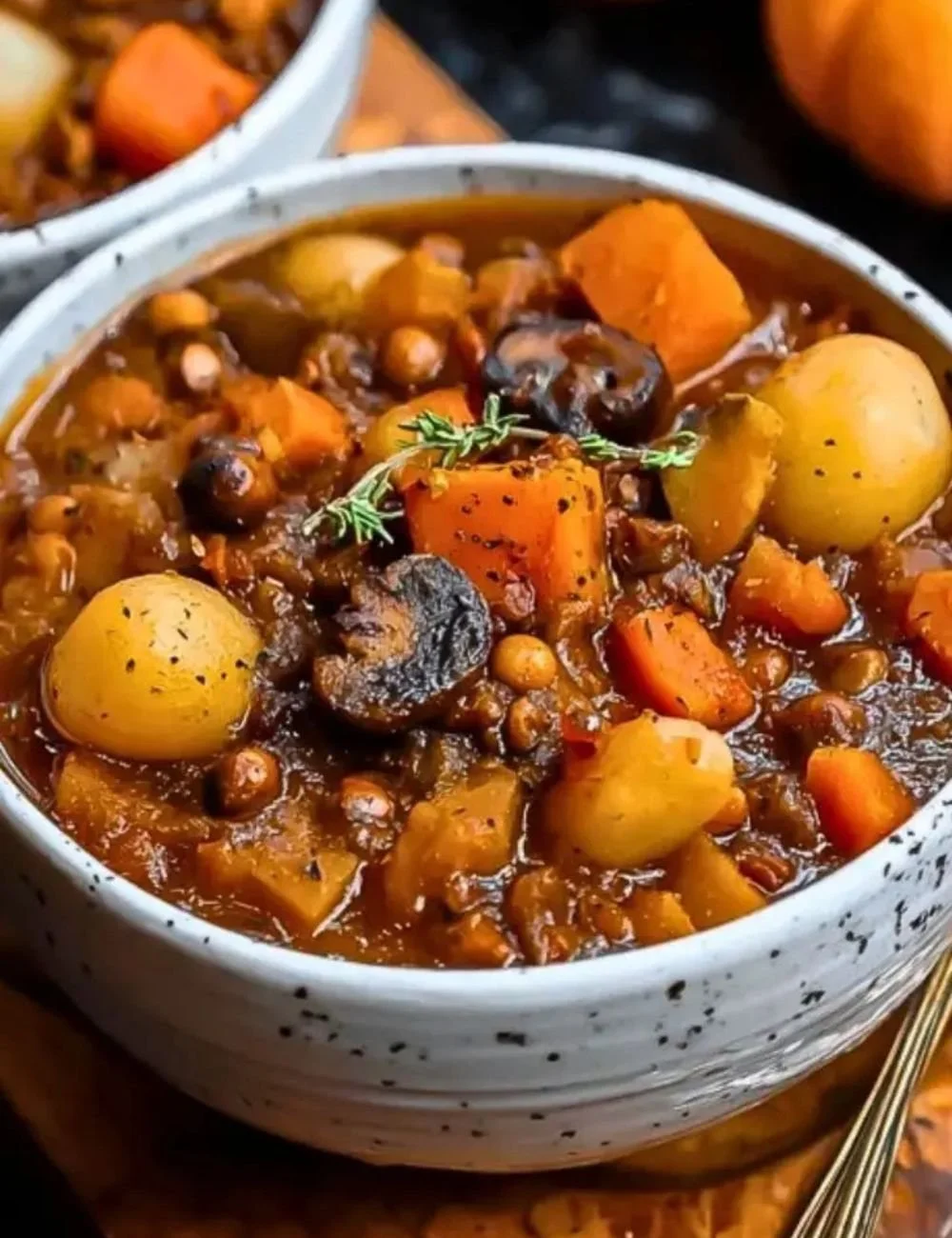 Delicious Witches Brew Stew served in a cauldron, perfect for Halloween.