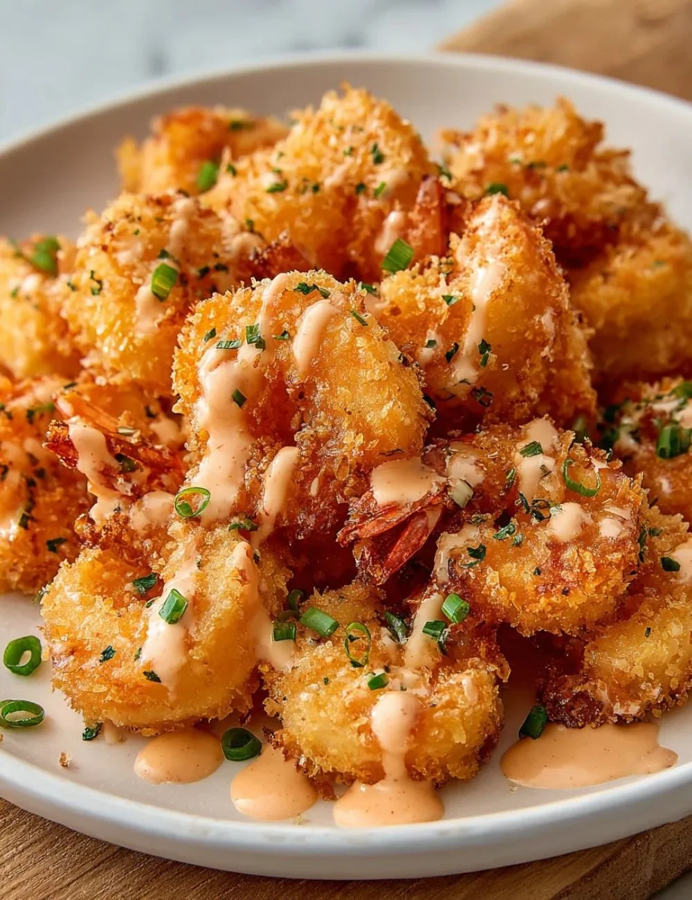 Crispy Air Fryer Bang Bang Shrimp served with spicy sauce
