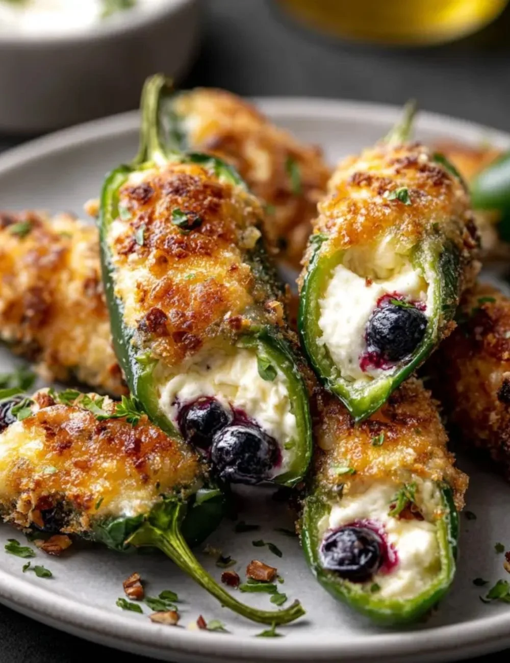 Blueberry Brie Jalapeño Poppers ready to serve as a delicious appetizer