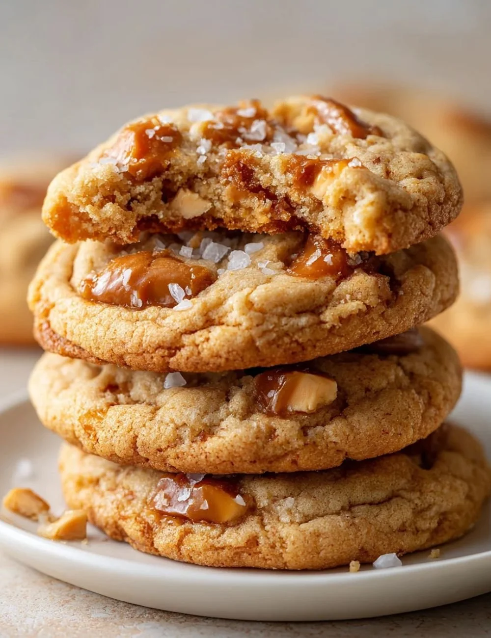 Delicious brown butter toffee cookies on a rustic wooden table
