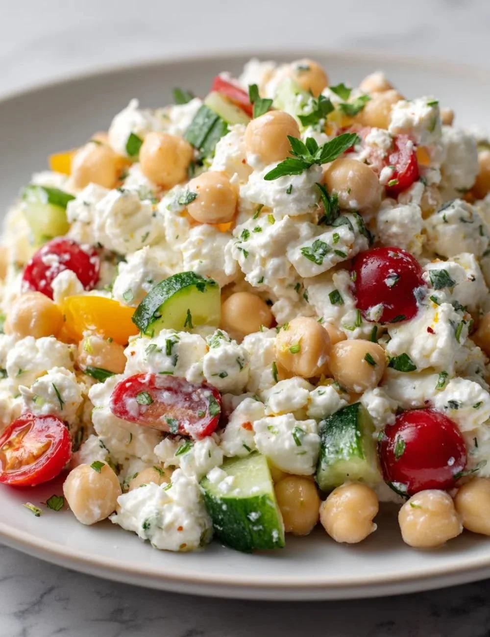 Cottage Cheese Salad with fresh vegetables and herbs