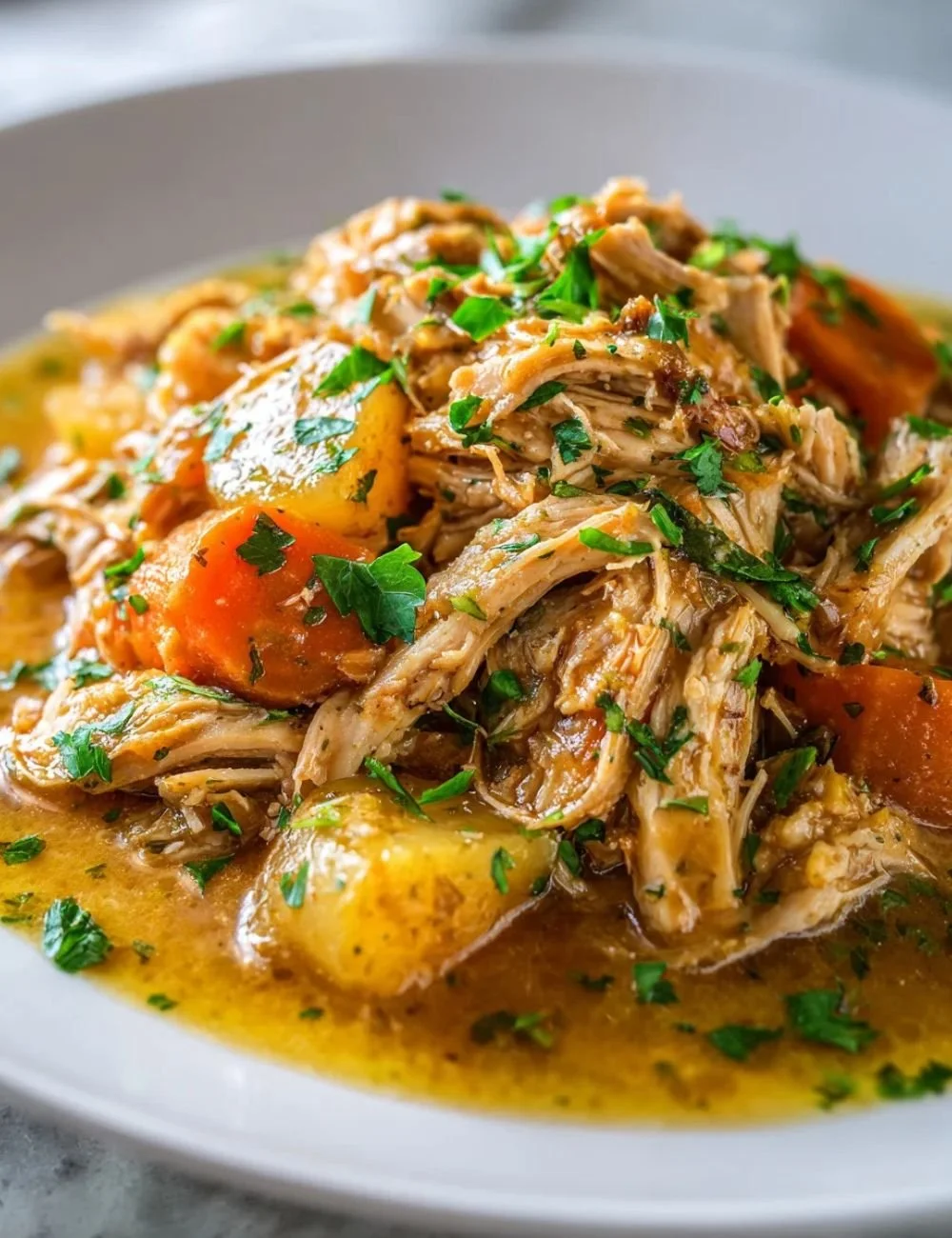 Delicious crockpot chicken pot roast served with mixed vegetables