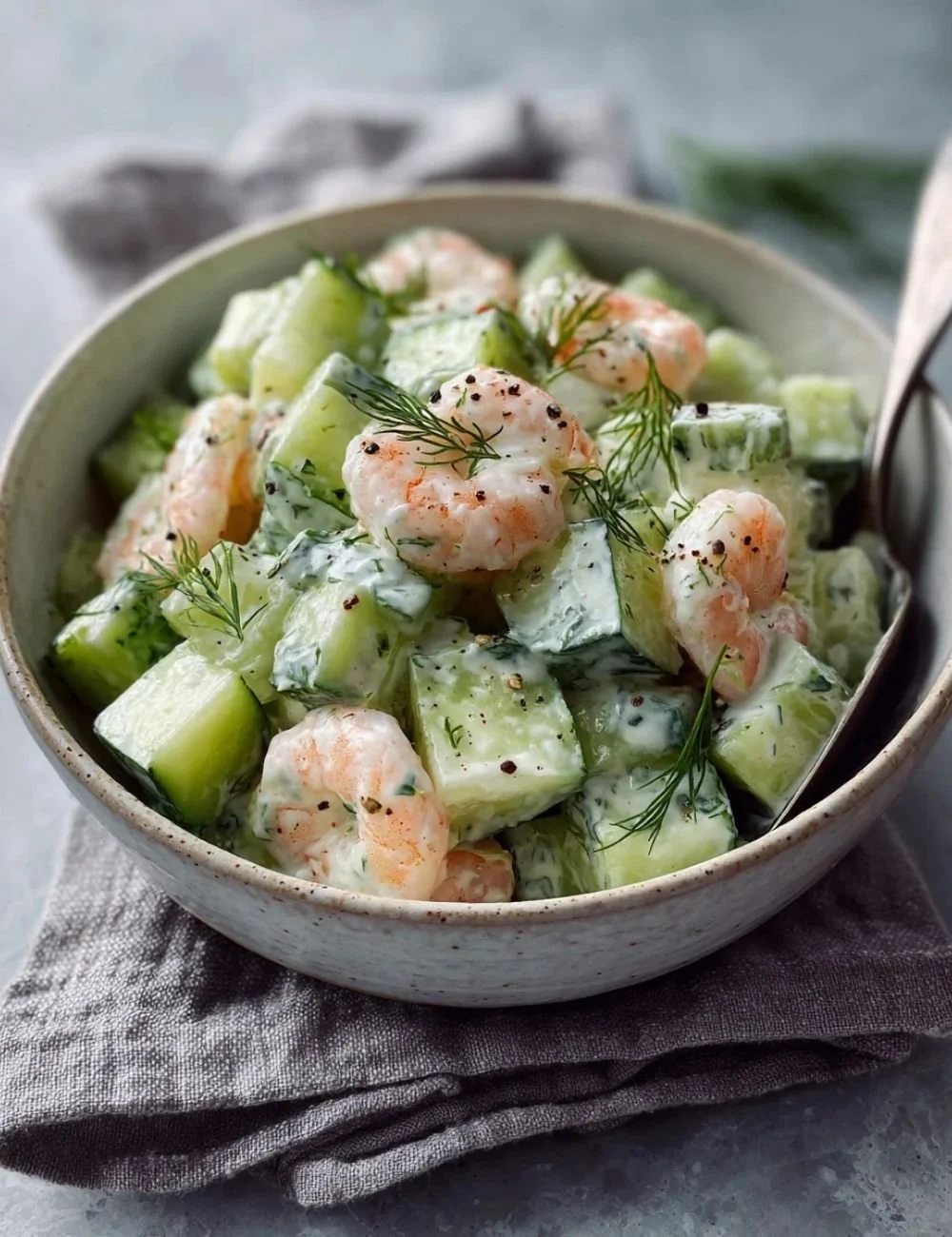 Delicious Cucumber Shrimp Salad with fresh ingredients