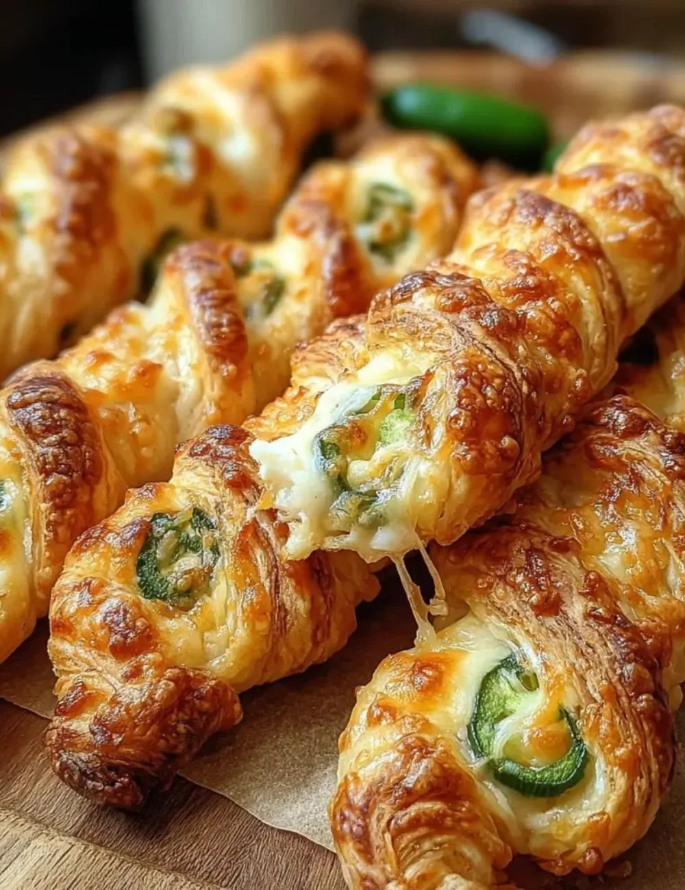 Delicious jalapeno popper twists on a serving platter, garnished and ready to eat.