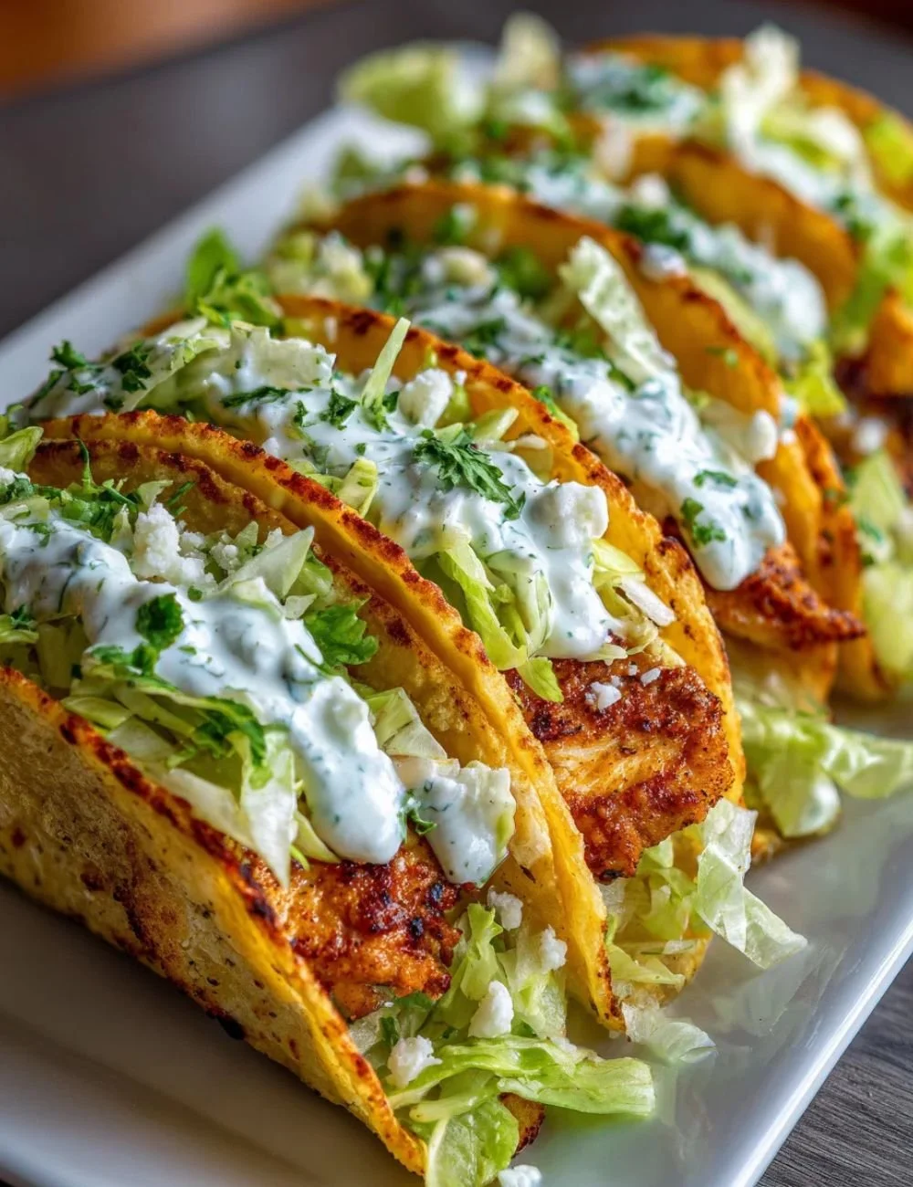 Dill Pickle Ranch Smash Chicken Tacos topped with crispy cheese lace