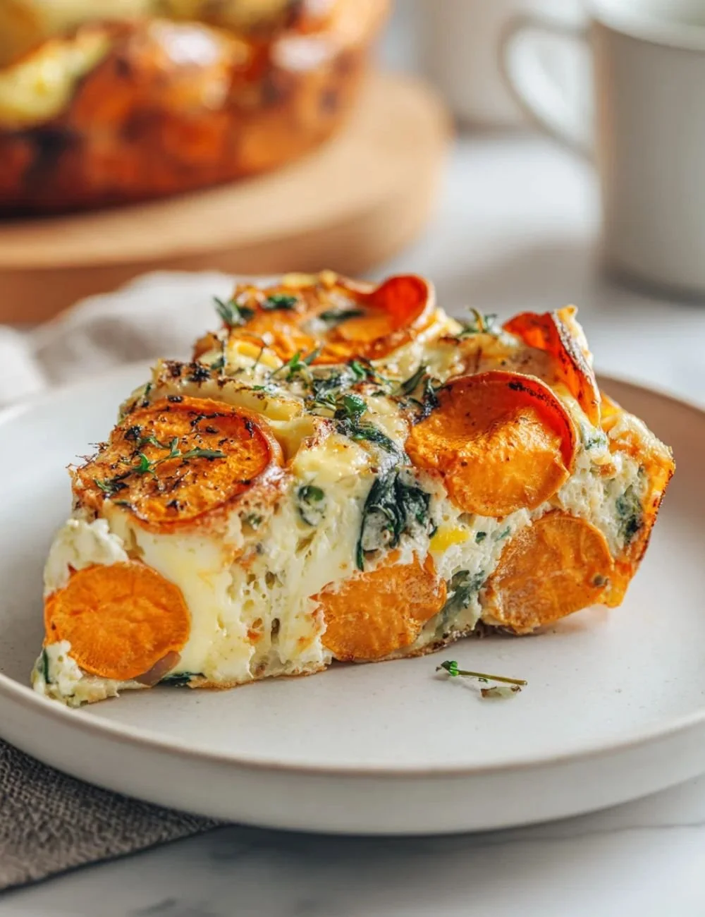 Delicious Easy Sweet Potato Egg Casserole served in a baking dish.