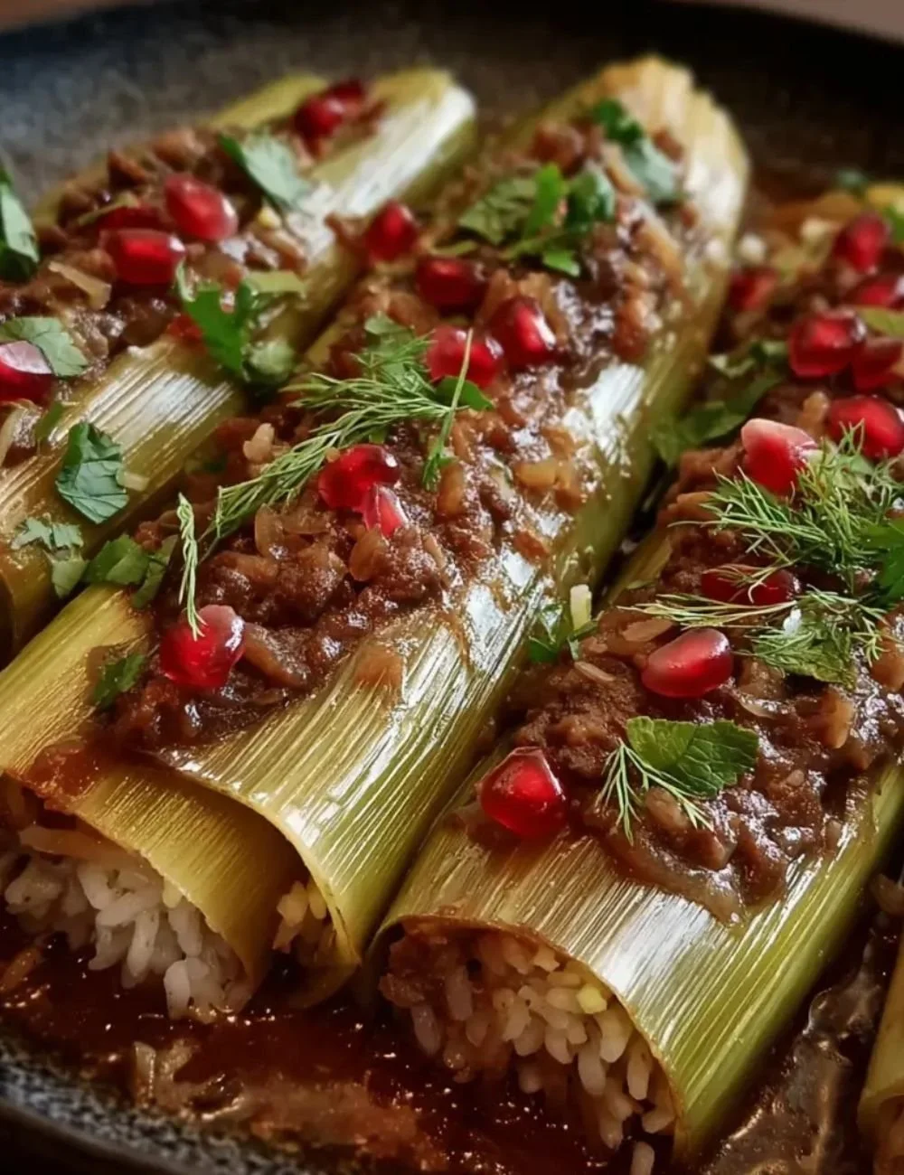 Elegant stuffed leeks filled with beef for a gourmet meal