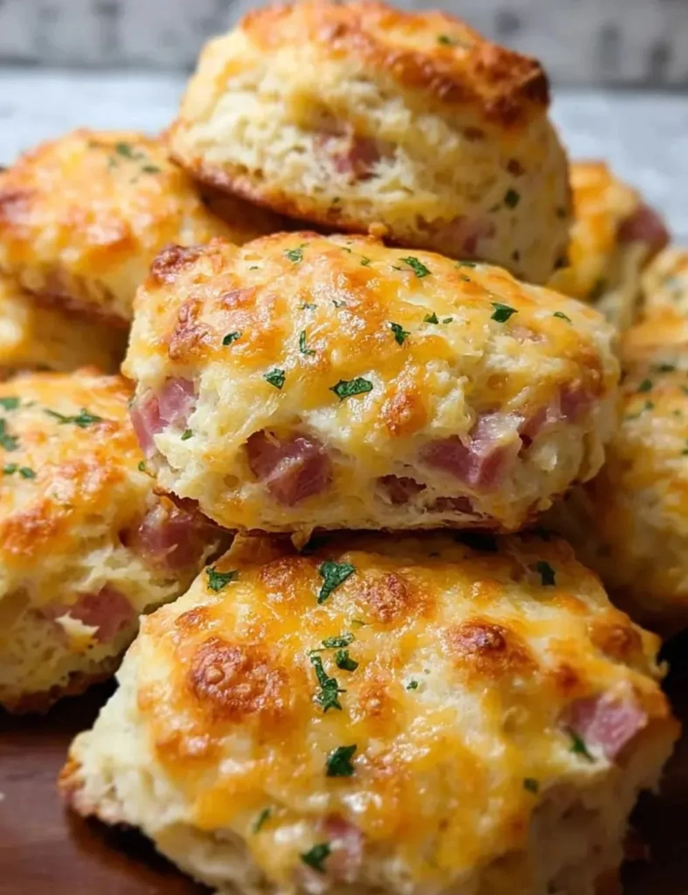 Ham and cheese butter swim biscuits fresh out of the oven.