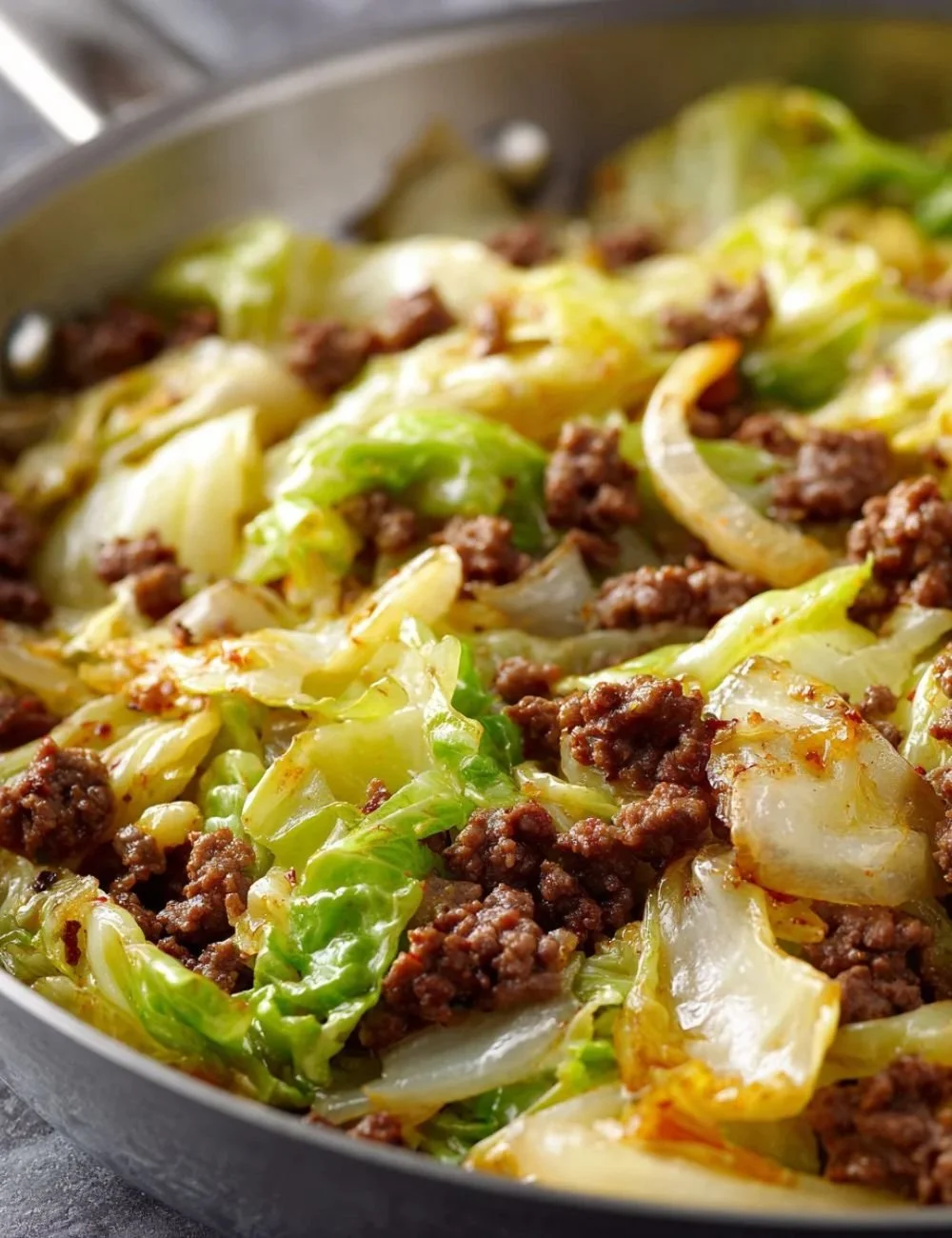 Healthy ground beef cooked with cabbage served in a bowl