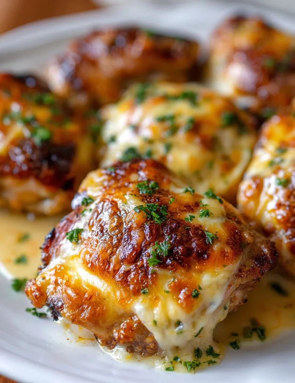 Delicious Keto Baked Cheesy Ranch Chicken with a golden cheesy topping