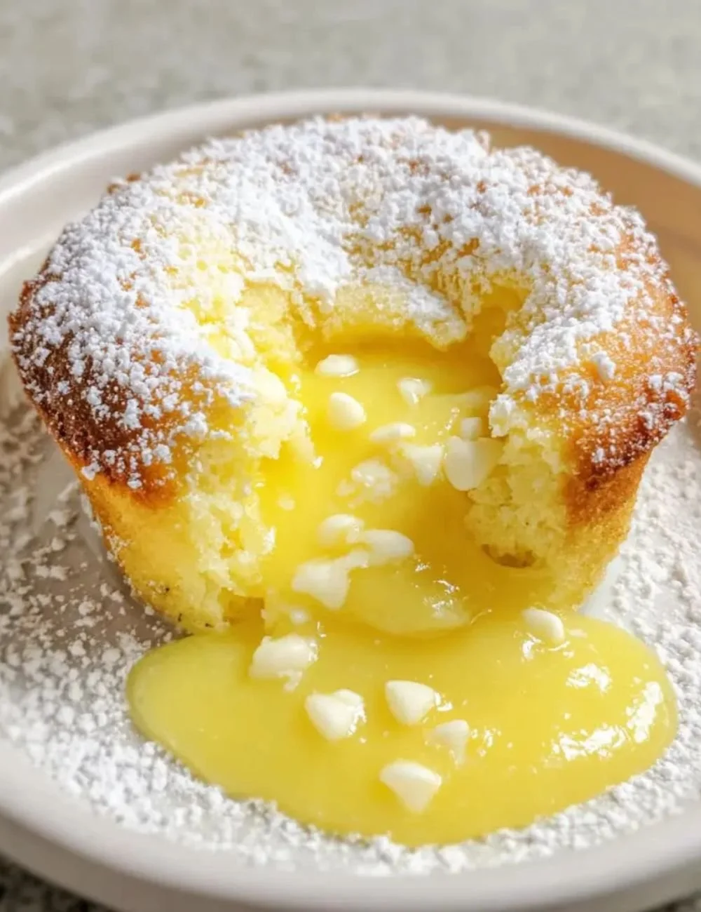 Delicious Lemon Lava Cake Dessert with a gooey lemon center