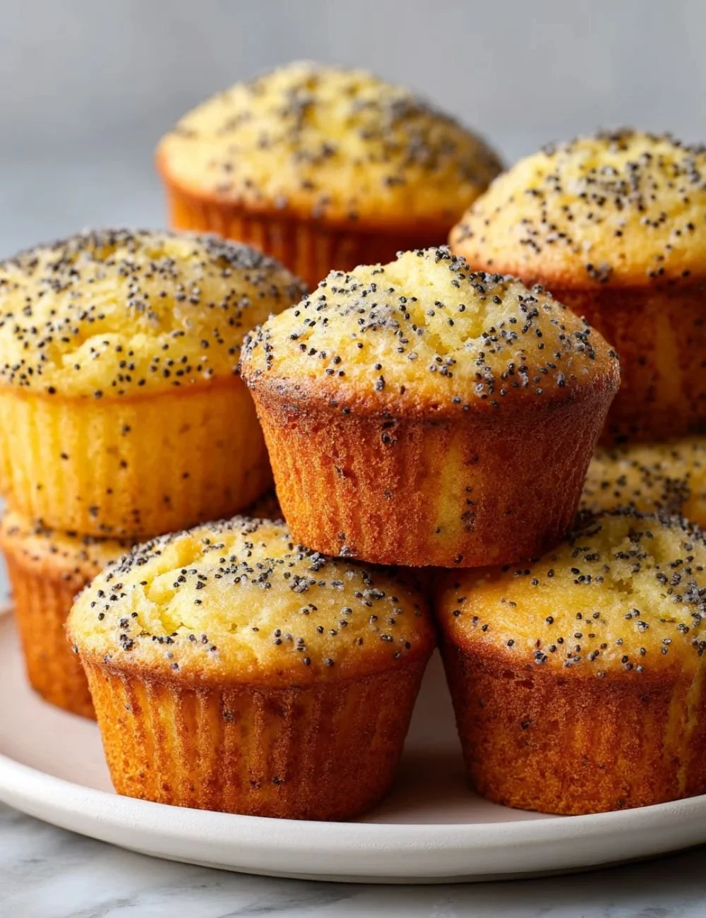 Delicious lemon poppy seed muffins topped with a lemon glaze