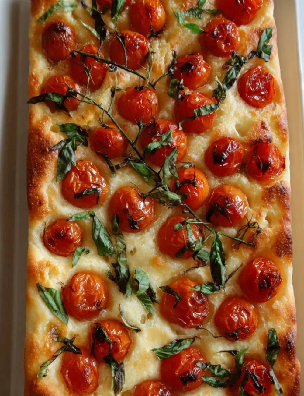 Delicious Mistletoe Focaccia bread decorated with herbs for festive occasions.