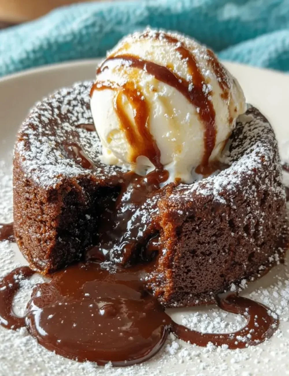 Decadent molten lava cake with rich chocolate oozing from the center