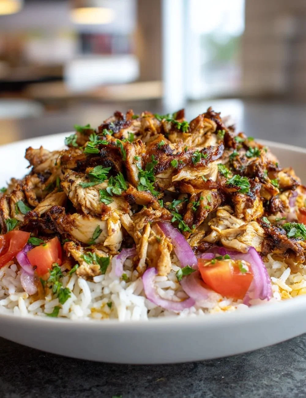 Delicious One Pot Chicken Shawarma Rice served in a bowl