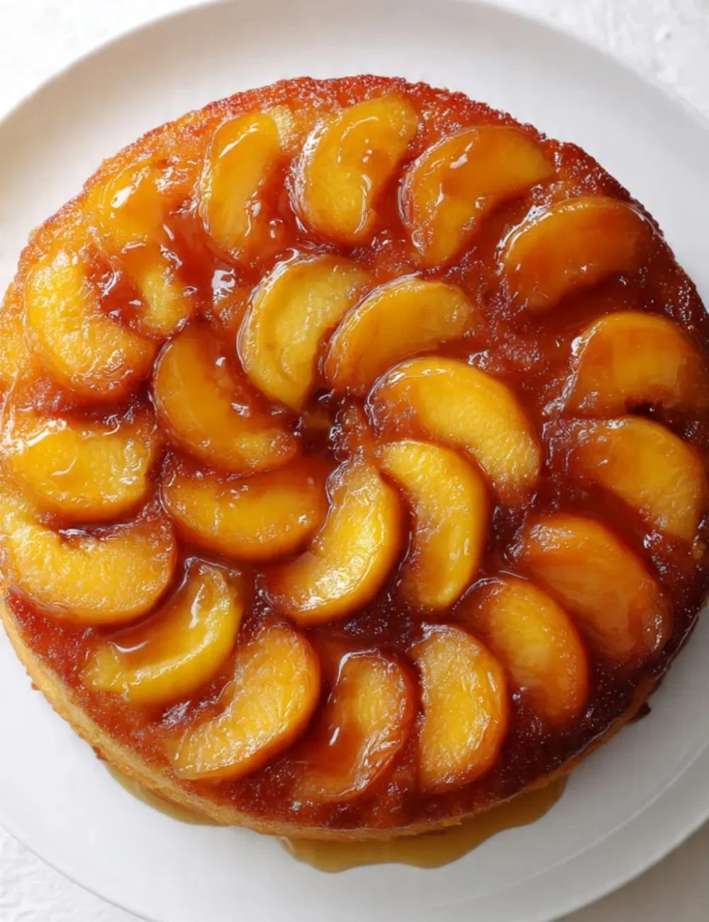 Delicious Peach Caramel Cake with caramelized peaches on top