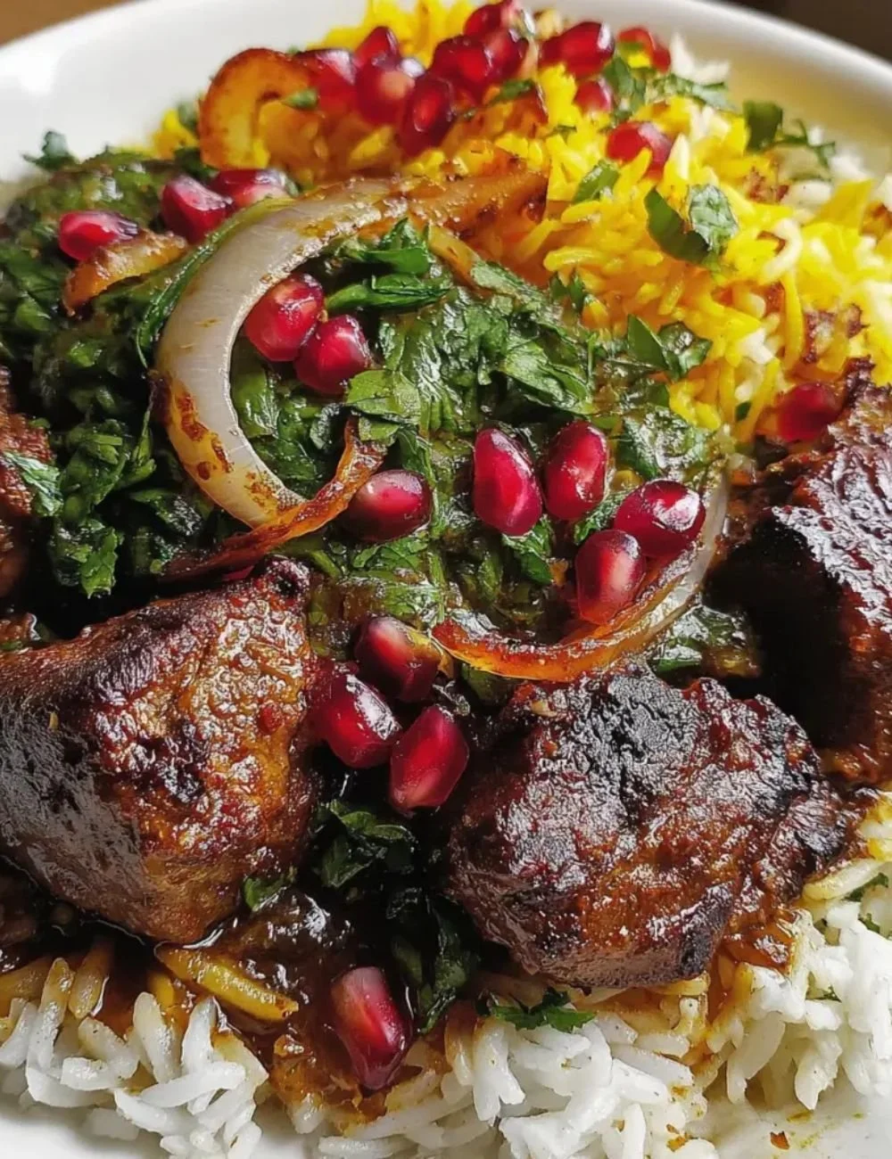Delicious Persian Shish Andaz Meat served on a platter with traditional spices