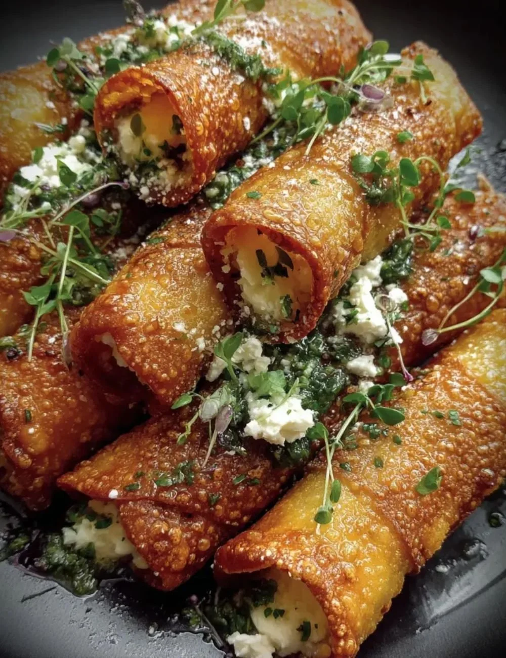 Delicious Potato Cannoli served with vibrant salsa as a unique savory dish.