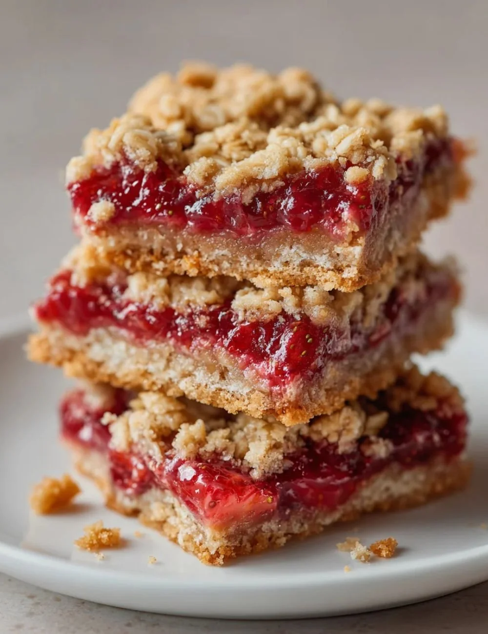 Delicious strawberry oatmeal crumble bars ready to be served