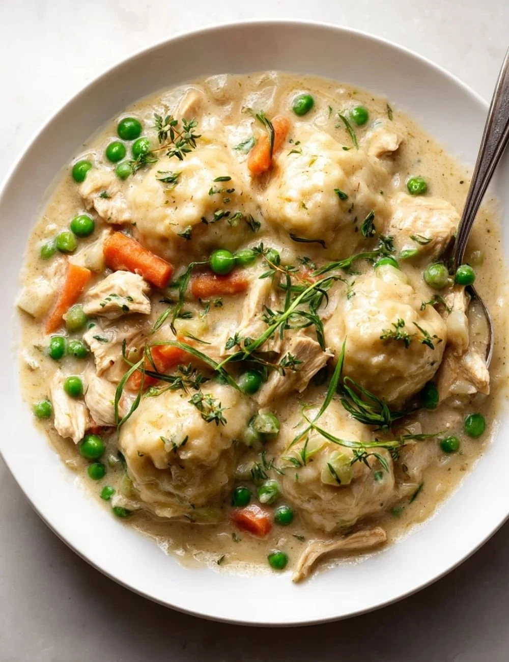 Delicious Vegan Chicken and Dumplings served in a bowl, showcasing a hearty plant-based meal.